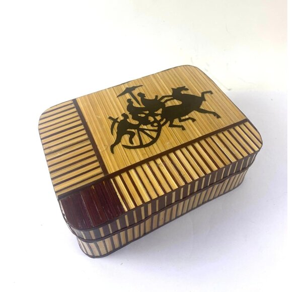 2 Vintage Japanese Bamboo Nesting Storage Trinket Boxes Stash Silhouette - Picture 5 of 6